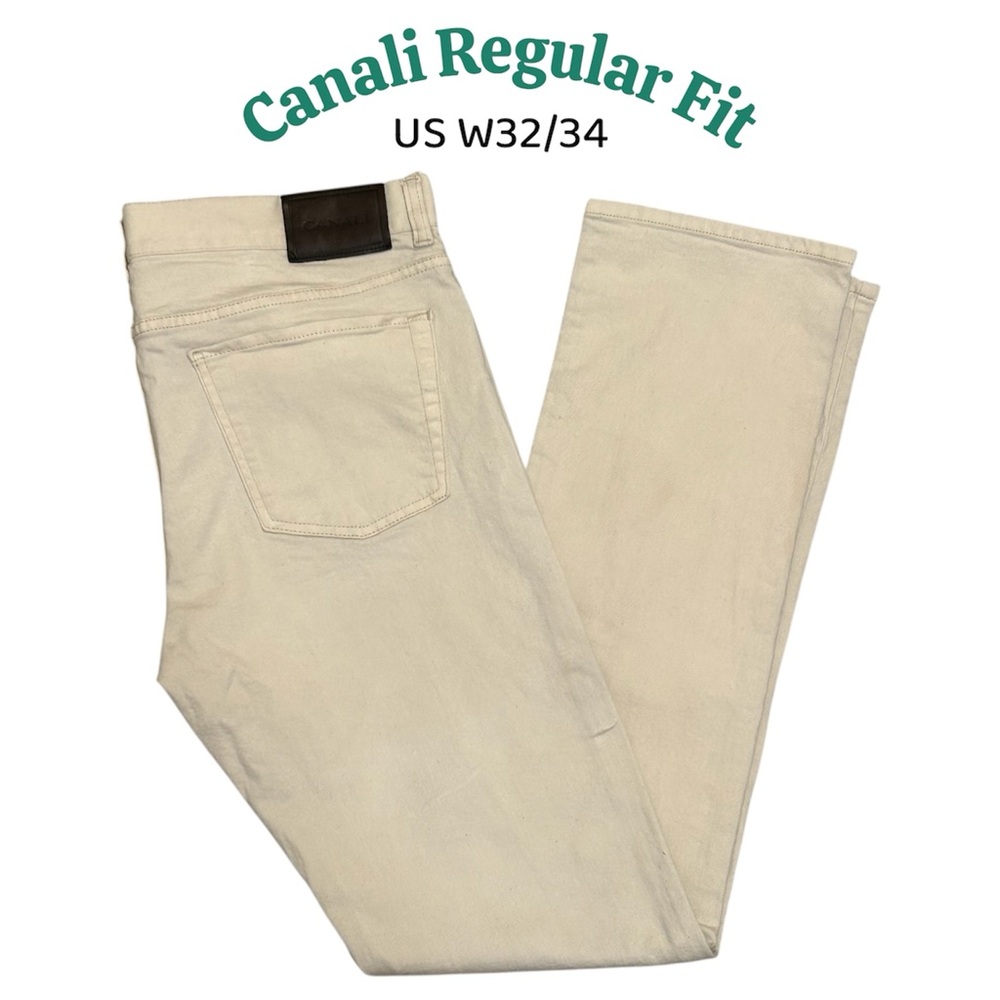 Canali Regular Fit Men's Jeans - Cream